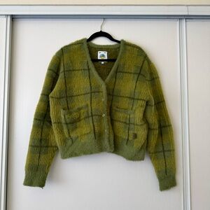 UNIF Green Plaid Fuzzy Cardigan - Small
